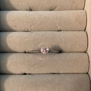 PANDORA Clear Pink Heart Beaded Ring
